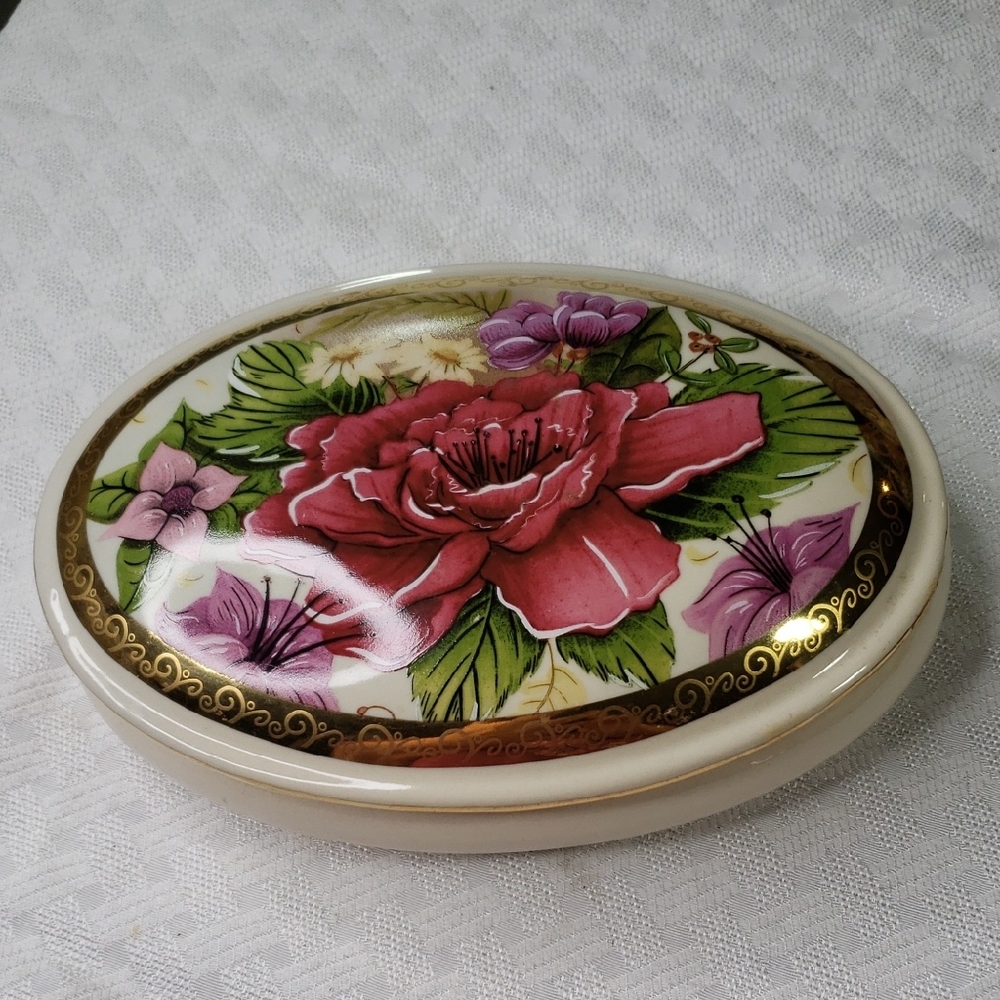 Large Oval Porcelain Musical Jewelry Box